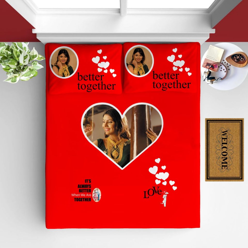 Personalised Bedsheet White All Red Heart Customized Photo Bedsheet