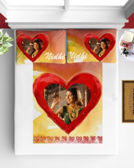 Personalized Photo Bedsheet White Red Heart